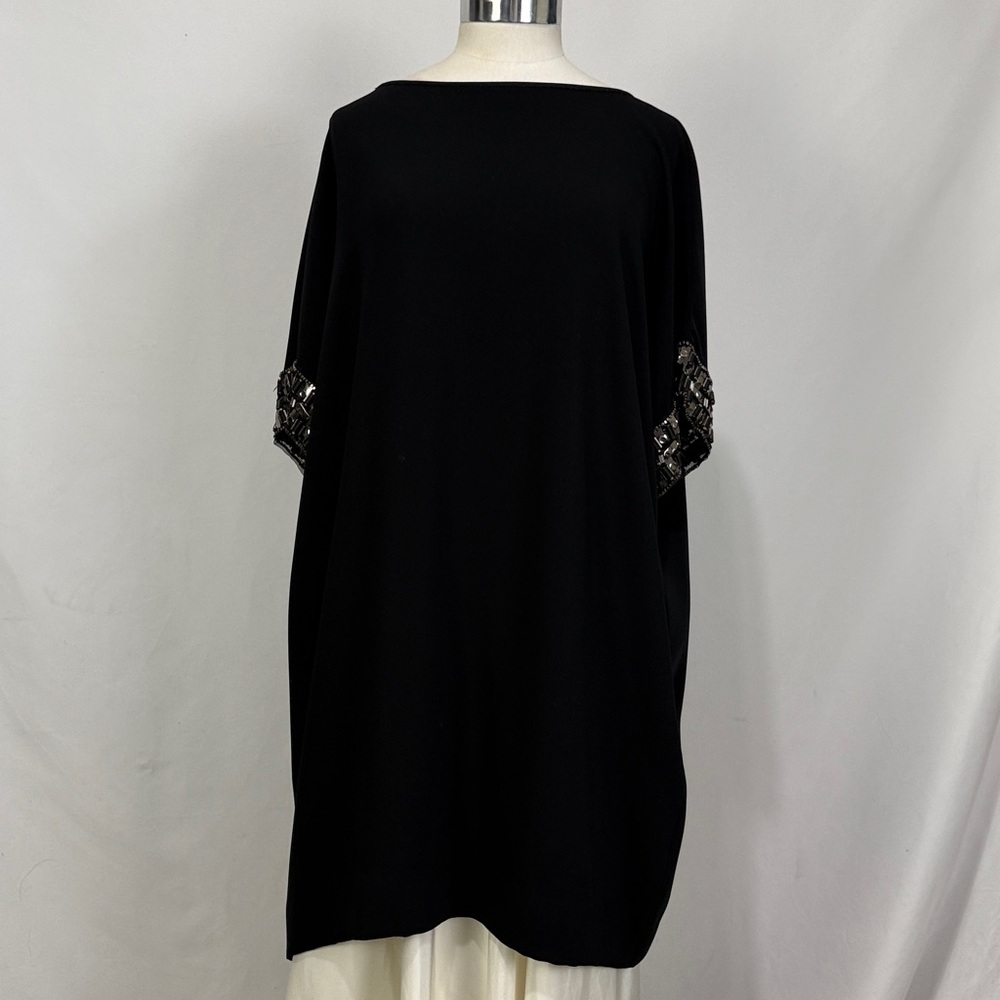 CARMEN MARC VALVO Size 10 Black mini dress with beaded sleeves